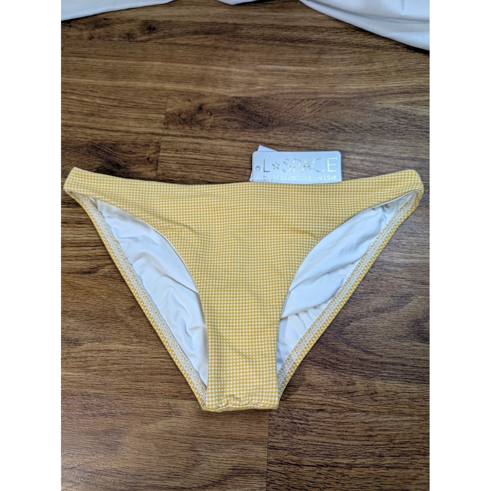 NWT L*Space Women Camacho Full Bikini Bottom ONLY Yellow Gingham Size Small